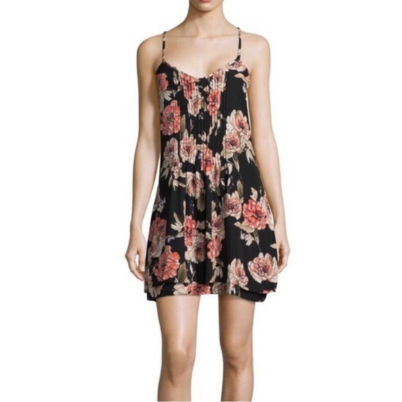 SANCTUARY Spring Fling Black Blossom Floral V-Neck Racerback Mini Sundress SizeS - Picture 1 of 15
